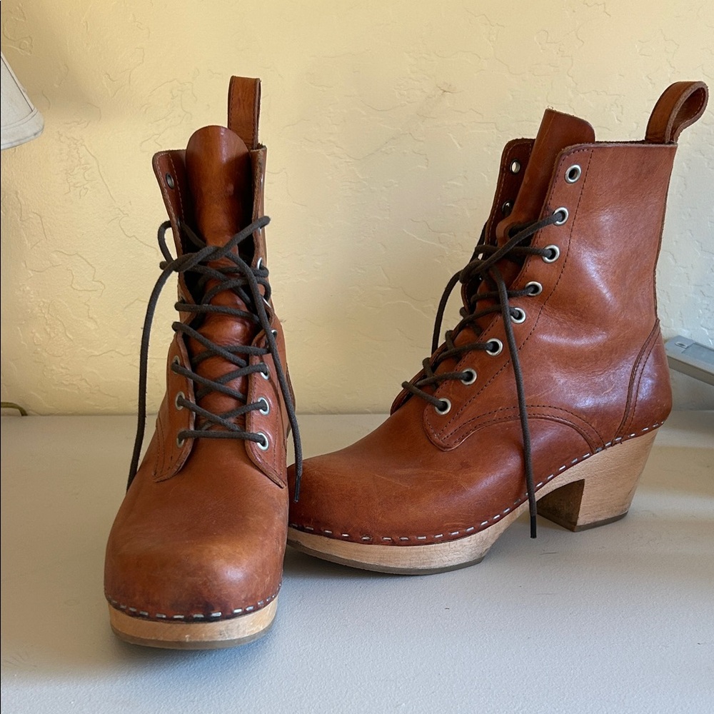 Swedish Hasbeens Tan Leather Ankle Boots
